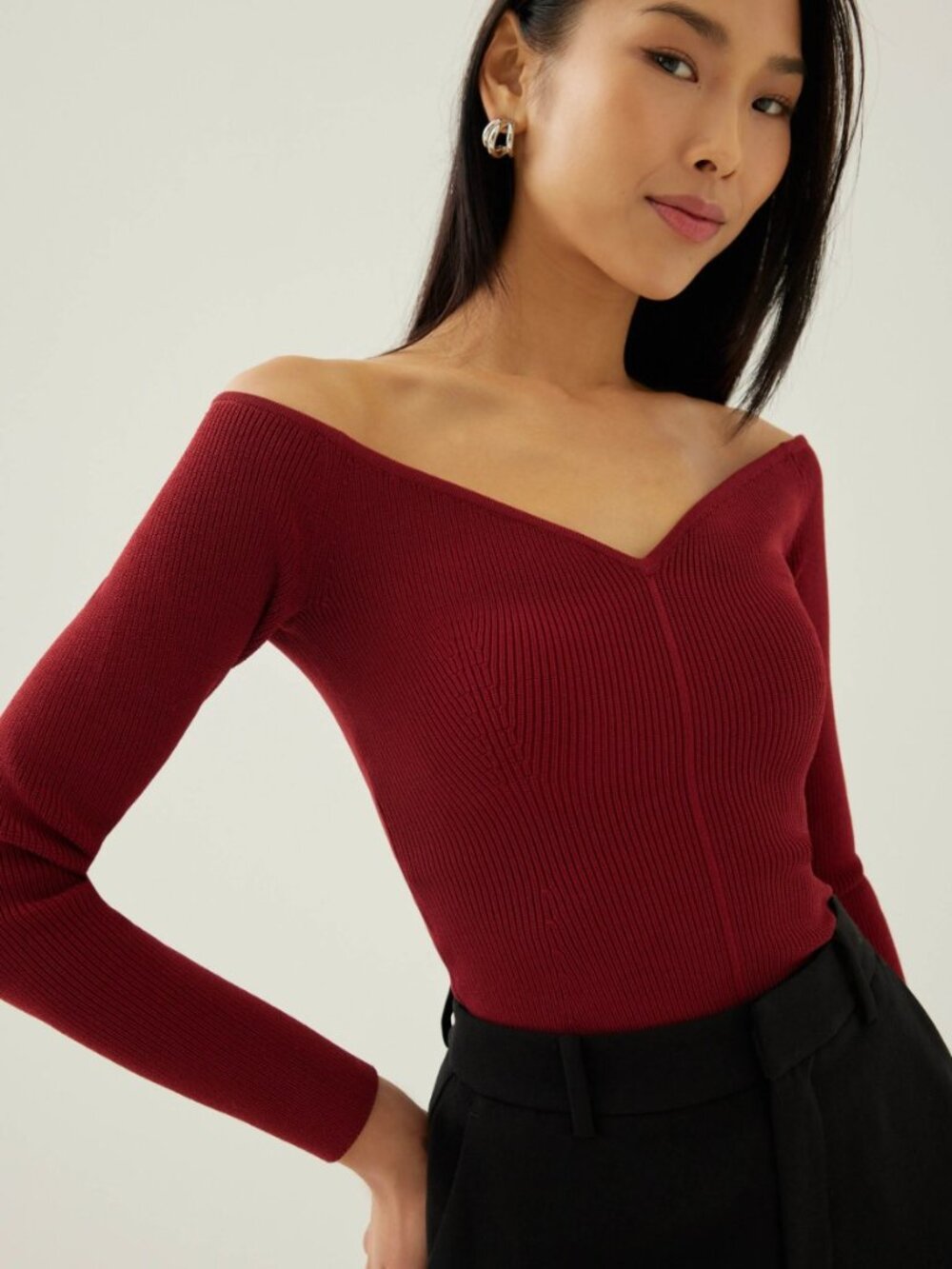 Love Bonito Rayla Fitted Off Shoulder Knit Top